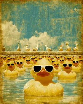 Cool Rubber Ducks with Sunglasses - Waterfowl Art Print - 8"x10" Artwork