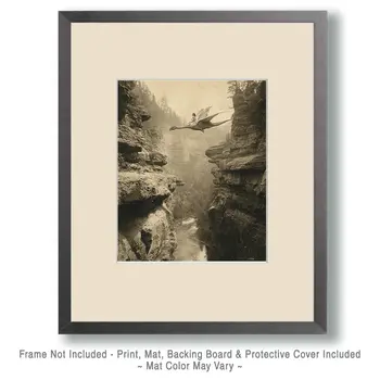Fairy Riding a Pterodactyl - Antique Style Photo - Fairies Art Print - 8"x10" Artwork