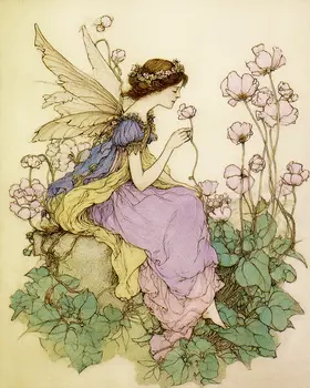 Fairy with Enjoying Flower - Fairies Art Print - 8"x10" Artwork