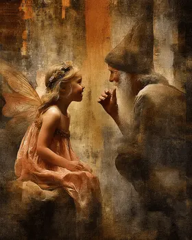 Wizard and Fairy Chat - Fairies Art Print - 8"x10" Artwork