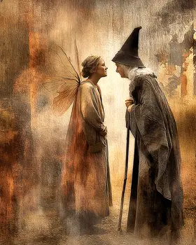 Fairy with Wise Witch - Fairies Art Print - 8"x10" Artwork