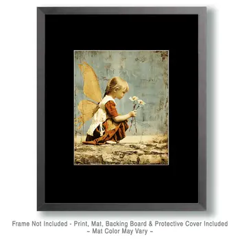 Vintage Young Fairy with Flowers - Fairies Art Print - 8"x10" Artwork