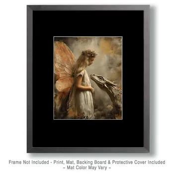 Dragon Meets Fairy - Fairies Art Print - 8"x10" Artwork