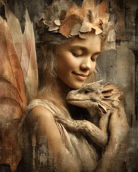 Fairy Loves Her Dragon - Fairies Art Print - 8"x10" Artwork