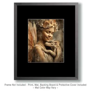 Fairy Loves Her Dragon - Fairies Art Print - 8"x10" Artwork