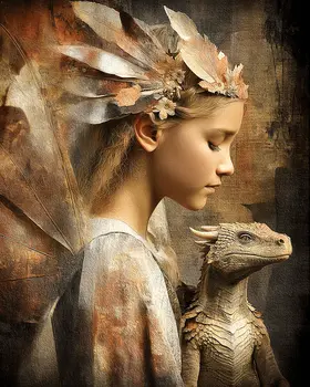 Fairy Paraying over Dragon - Fairies Art Print - 8"x10" Artwork