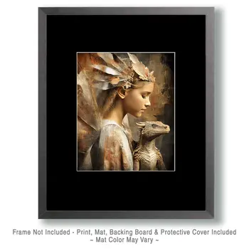Fairy Paraying over Dragon - Fairies Art Print - 8"x10" Artwork
