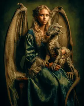 Batwing Fairy with Her Dragon - Fairies Art Print - 8"x10" Artwork