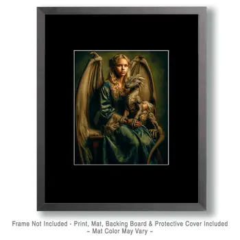 Batwing Fairy with Her Dragon - Fairies Art Print - 8"x10" Artwork