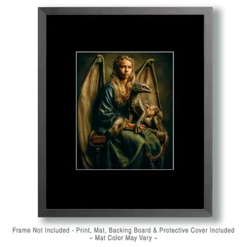 Batwing Fairy Holding Her Dragon - Fairies Art Print - 8"x10" Artwork