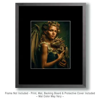 Batwing Fairy with Pet Dragon - Fairies Art Print - 8"x10" Artwork
