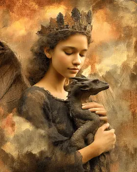 Fairy Dragon Friendship - Antique Style Photo - Fairies Art Print - 8"x10" Artwork