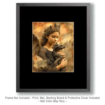 Fairy Dragon Friendship - Antique Style Photo - Fairies Art Print - 8"x10" Artwork