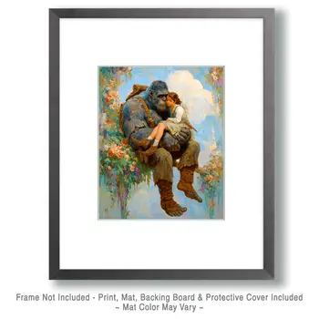 Whimsical Bigfoot Holding Woman - Fairies Art Print - 8"x10" Artwork
