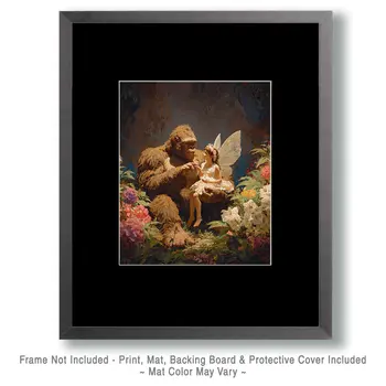 Bigfoot Helps Fairy - Fairies Art Print - 8"x10" Artwork
