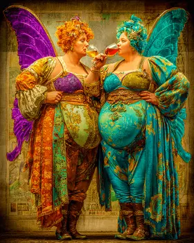 Big Fairies Having Wine - Fairies Art Print - 8"x10" Artwork