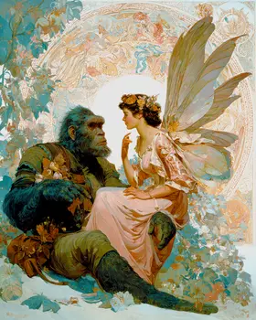 Fairy Explaining Her Life to Bigfoot - Fairies Art Print - 8"x10" Artwork