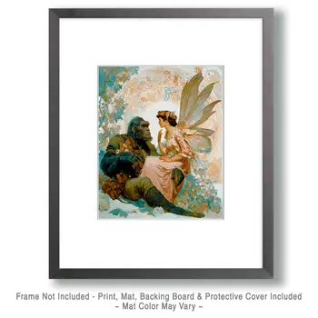 Fairy Explaining Her Life to Bigfoot - Fairies Art Print - 8"x10" Artwork