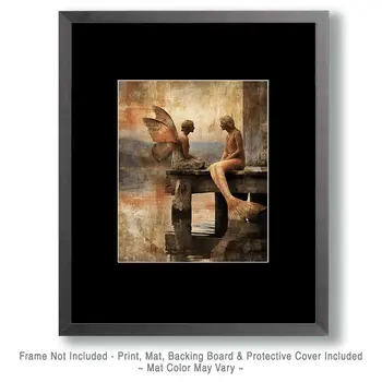 Fairy and Mermaid on a Dock - Fairies Art Print - 8"x10" Artwork