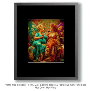 Big Fairies Sharing a Glass of Wine - Fairies Art Print - 8"x10" Artwork