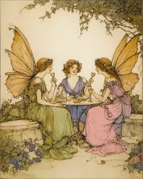 Two Fairies Converse with a Young Woman - Fairies Art Print - 8"x10" Artwork