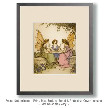 Two Fairies Converse with a Young Woman - Fairies Art Print - 8"x10" Artwork