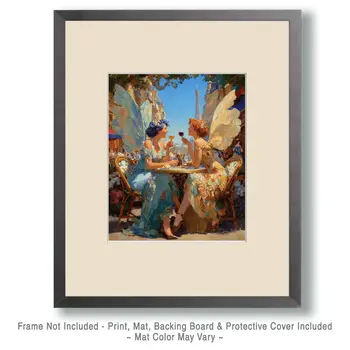 Fairy Meetup Over Wine in Paris - Fairies Art Print - 8"x10" Artwork