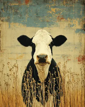 Cow in Field Vintage Farm Life Farmcore Art Print - 8"x10" Artwork