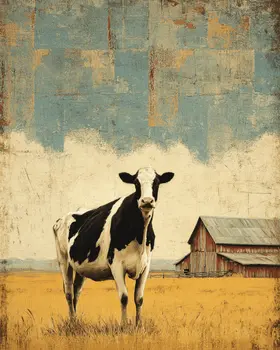 Cow & Barn Vintage Farm Life Farmcore Art Print - 8"x10" Artwork