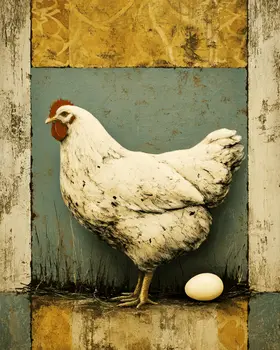 Chicken & Her Egg Vintage Farm Life Farmcore Art Print - 8"x10" Artwork