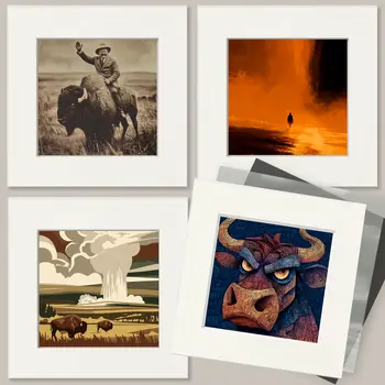 Buffalo Scene American West Art Print - 8"x10" Artwork