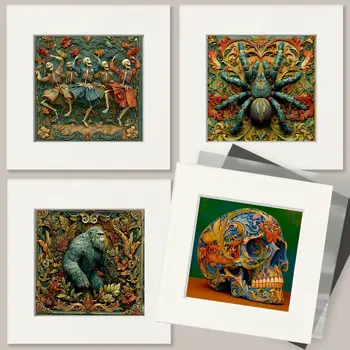 Bigfoot Wholesale Woodcut Style Art Print - 8"x8" Artwork for 12"x12" Frame