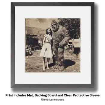 Bigfoot on Dock Having a Heart-to-Heart Talk Art Print - 8"x8" Artwork for 12"x12" Frame