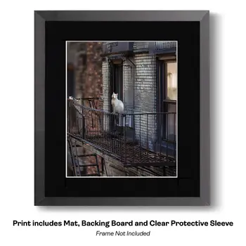 The Big Apple - NYC Cat on Fire Escape art print – 8″x10″ Artwork for 11″x14″ Frame