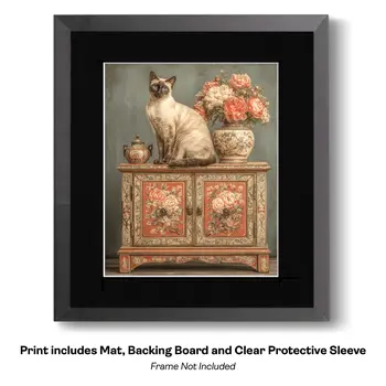 Siamese Cat and China Still Life art print: Too Much is Never Enough