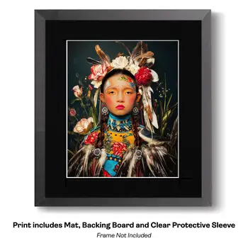 Young Native Girl Celebrating Birds 8"x10" Art Print - Maximalism, Art to the Max