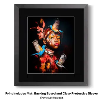 Young Native Girl Celebrating Birds 8"x10" Art Print - Maximalism, Art to the Max
