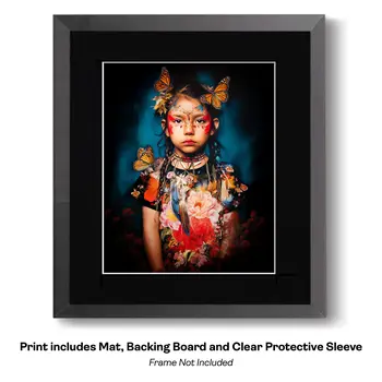 Young Native Girl Celebrating Birds 8"x10" Art Print - Maximalism, Art to the Max
