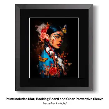 Young Native Girl Celebrating Birds 8"x10" Art Print - Maximalism, Art to the Max