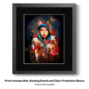Young Native Girl Celebrating Birds 8"x10" Art Print - Maximalism, Art to the Max