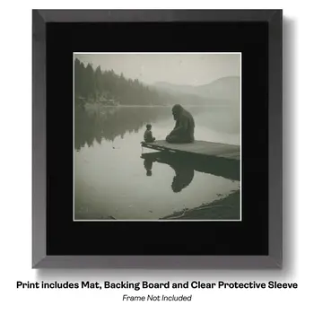 Bigfoot on Dock Having a Heart-to-Heart Talk Art Print - 8"x8" Artwork for 12"x12" Frame