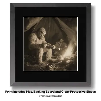Bigfoot on Dock Having a Heart-to-Heart Talk Art Print - 8"x8" Artwork for 12"x12" Frame