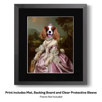 Miss Charlotte, the Cavelier King Charles Spaniel - Animals in Historic Clothing Art Print, 8"x10" Artwork