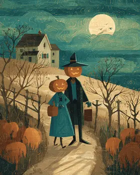 Mr & Mrs Pumpkinhead Halloween Art Print - 8"x10" Artwork