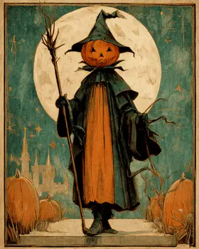 Pumpkinhead Scarecrow Halloween Art Print - 8"x10" Artwork