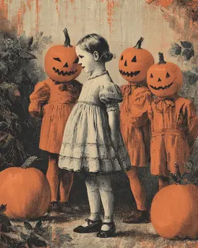 Imaginary Pumpkinhead Friends Halloween Art Print - 8"x10" Artwork