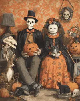 Halloween Family Portrait Halloween Art Print - 8"x10" Artwork