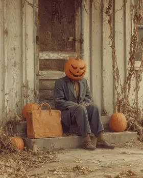 Mr Pumpkinhead Waiting Halloween Art Print - 8"x10" Artwork