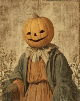 Vintage Mrs Pumpkinhead Portrait Halloween Art Print - 8"x10" Artwork
