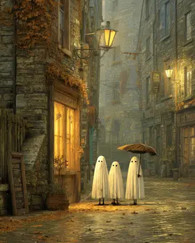 Three Lost Ghosts Halloween Art Print - 8"x10" Artwork